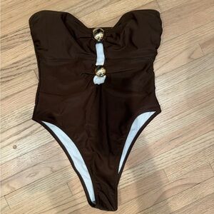 NWOT Brown and Gold One Piece Swimming Suit